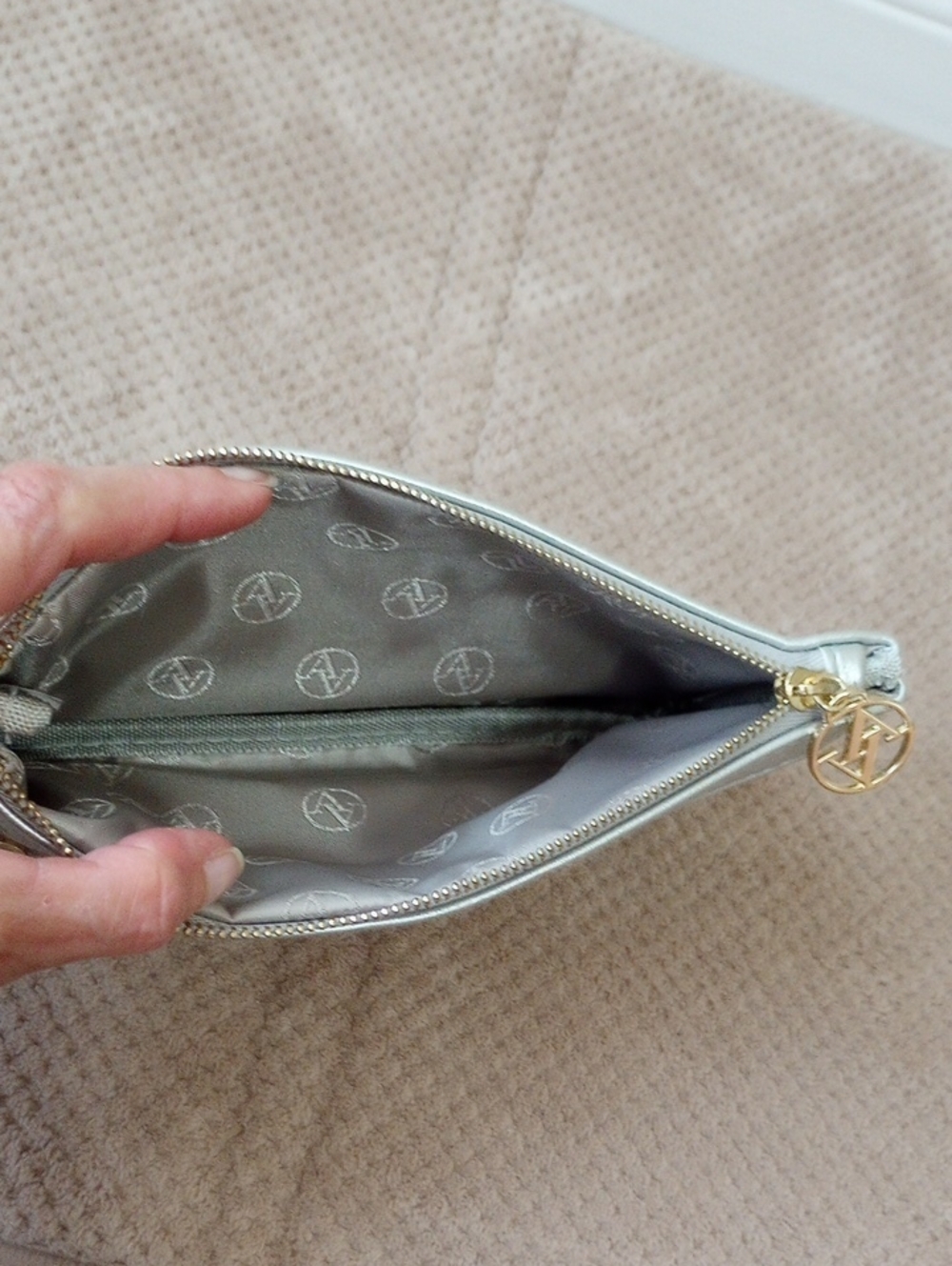 Adrienne Vittadini Metallic Silver Wristlet Clutch with Gold Accents - Picture 3 of 6